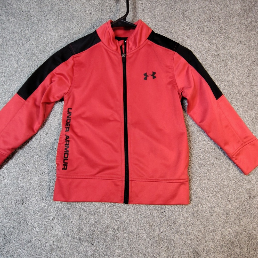Under‎ Armour Track Jacket Kids Size 5 Full Zip Red Black Athletic Good
